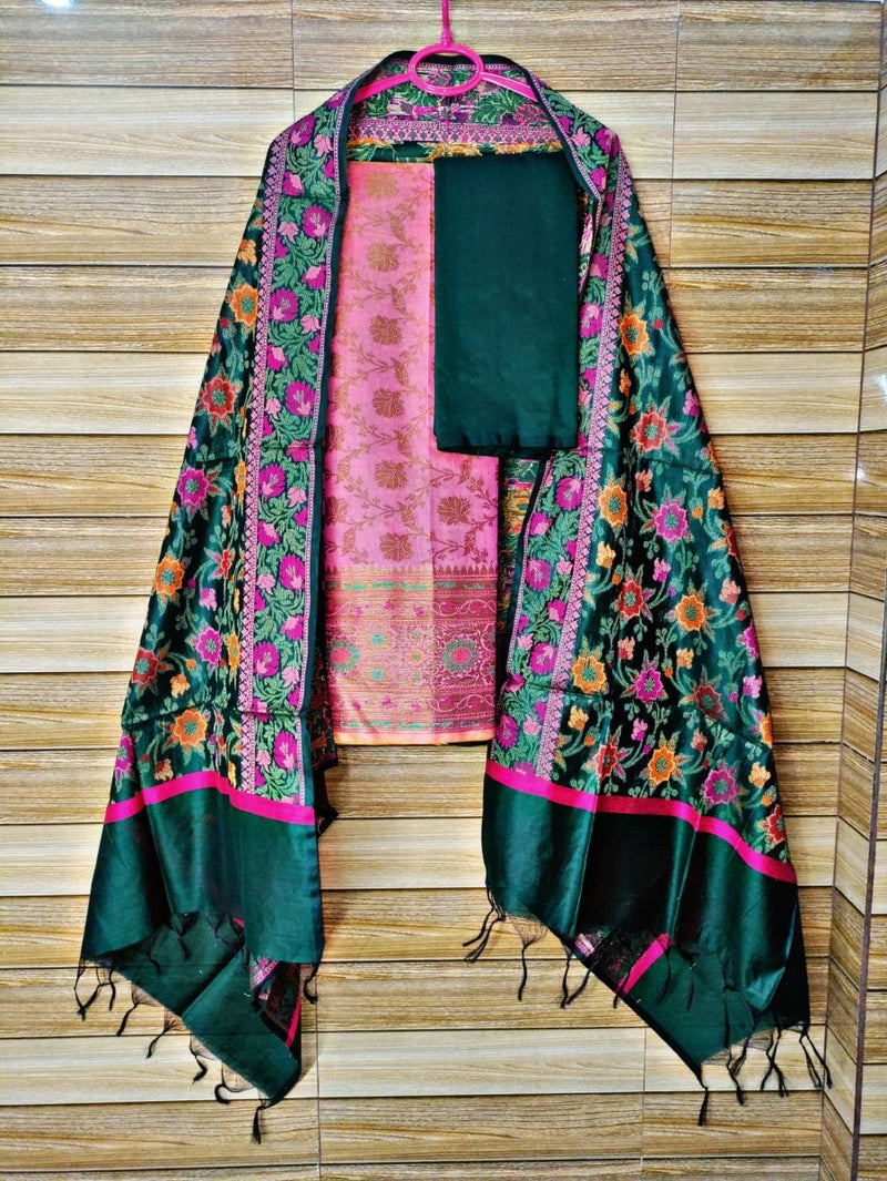 Pure Banarasi Cotton Silk Alfi Unstitched Salwar Suit - Leheriya