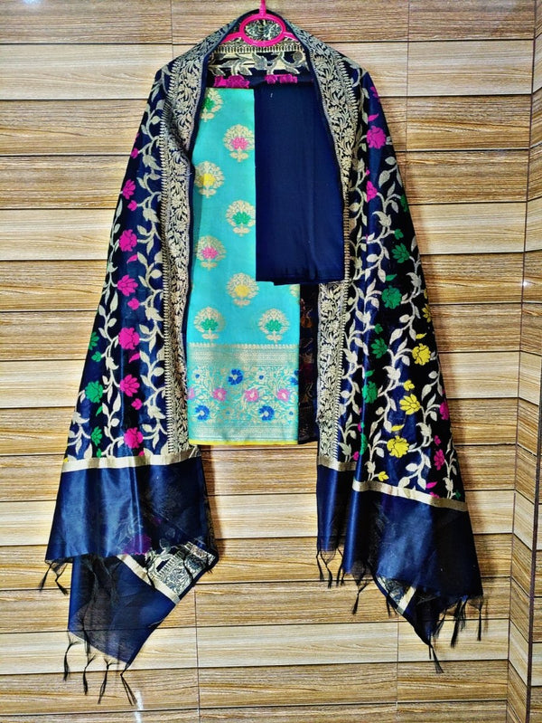 Pure Banarasi Cotton Silk Alfi Unstitched Salwar Suit - Leheriya