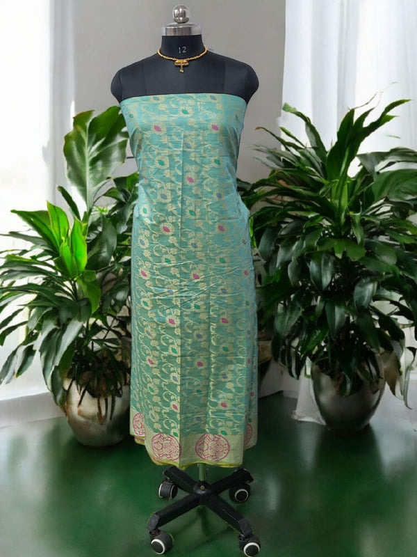 Pure Banarasi Cotton Silk Alfi Unstitched Salwar Suit - Leheriya