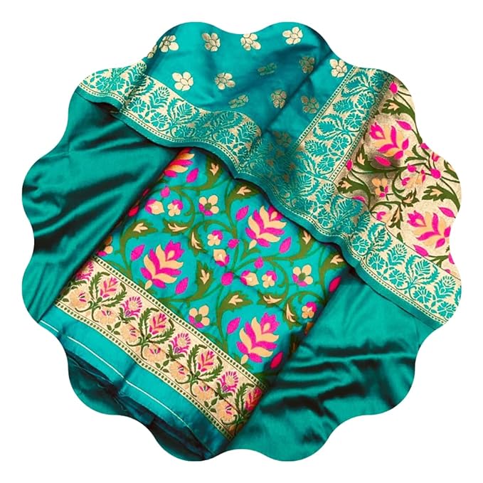 Pure Banarasi Jamdani Tilfi Premium Quality Unstitched Salwar Suit All Over Jacquard Weaving - Leheriya