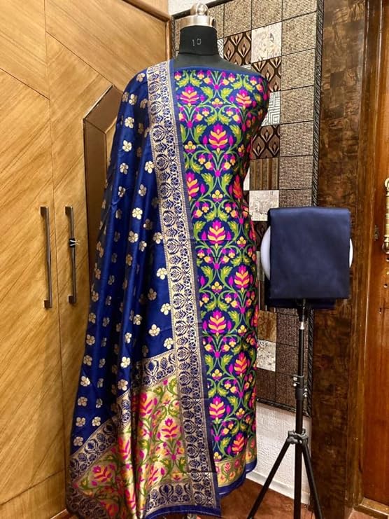 Pure Banarasi Jamdani Tilfi Premium Quality Unstitched Salwar Suit All Over Jacquard Weaving - Leheriya