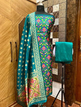 Pure Banarasi Jamdani Tilfi Premium Quality Unstitched Salwar Suit All Over Jacquard Weaving - Leheriya