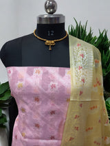Pure Banarasi Mercerized Cotton Zari Weaved Unstitched Salwar Suit - Leheriya