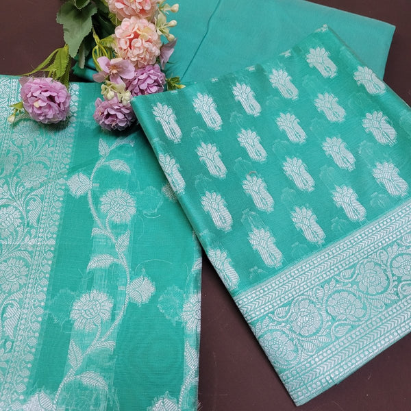 Pure Banarasi Mercerized Cotton Zari Weaved Unstitched Salwar Suit - Leheriya