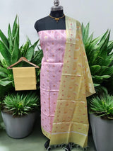 Pure Banarasi Mercerized Cotton Zari Weaved Unstitched Salwar Suit - Leheriya