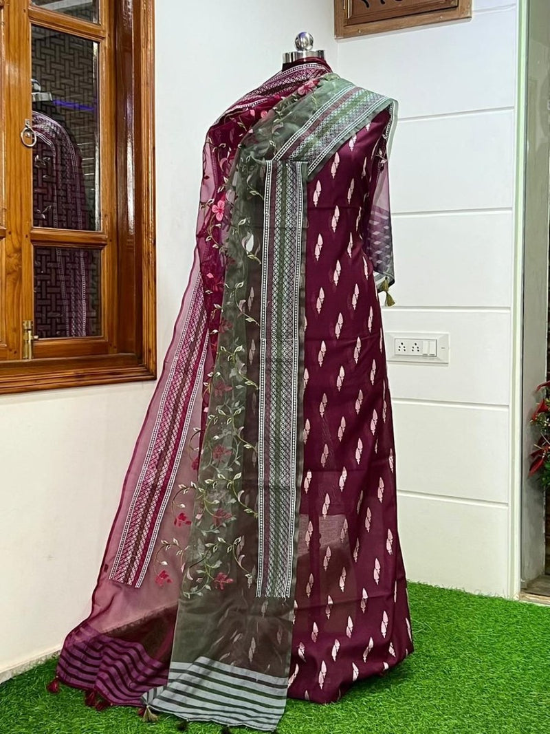 Pure Banarasi Organza Premium Quality Unstitched Salwar Suit - Leheriya