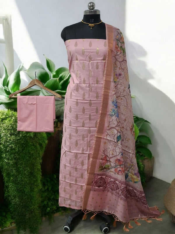 Pure Banarasi Silk Unstitched Salwar Suit with Digital print Dupatta - Leheriya