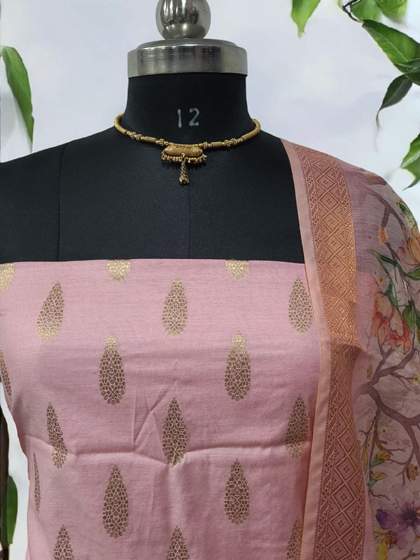Pure Banarasi Silk Unstitched Salwar Suit with Digital print Dupatta - Leheriya