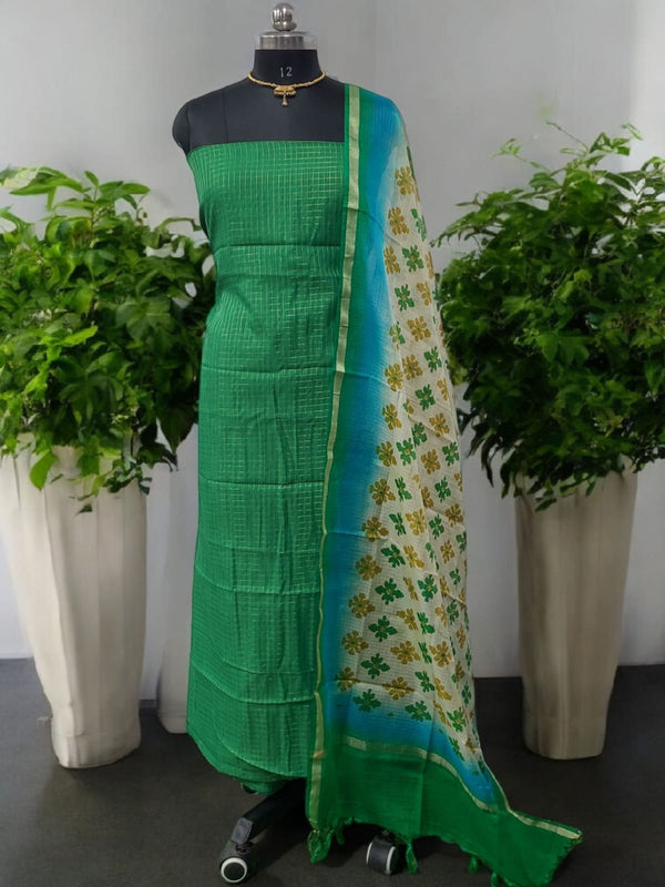 Pure Banarasi Silk Unstitched Suit With Banarasi Dupatta - Leheriya