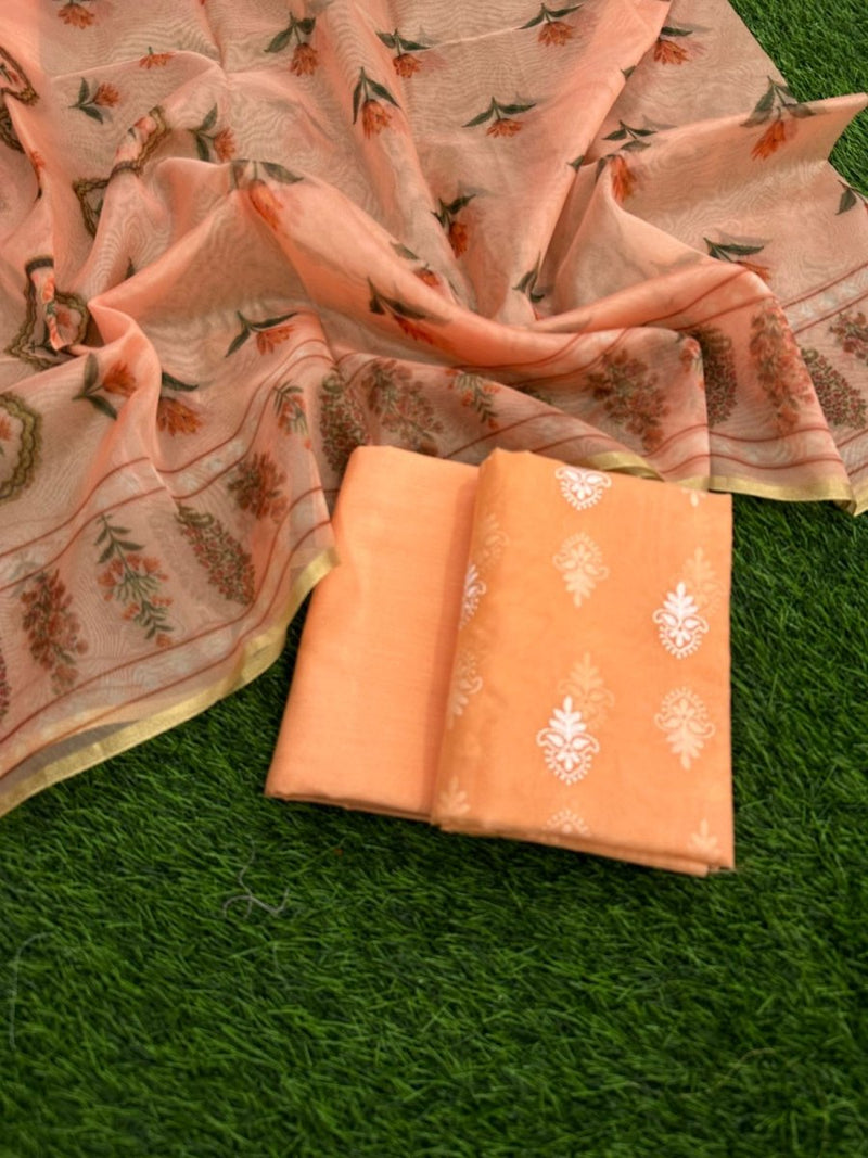 Pure Banarasi Silk Unstitched Suit With Banarasi Dupatta - Leheriya
