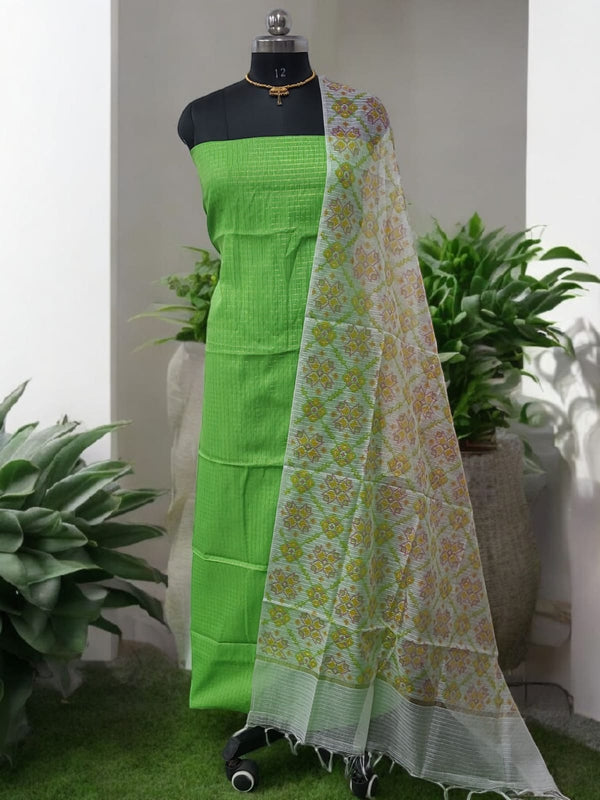 Pure Banarasi Silk Unstitched Suit With Banarasi Dupatta - Leheriya