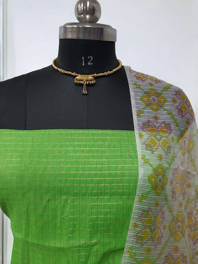 Pure Banarasi Silk Unstitched Suit With Banarasi Dupatta - Leheriya