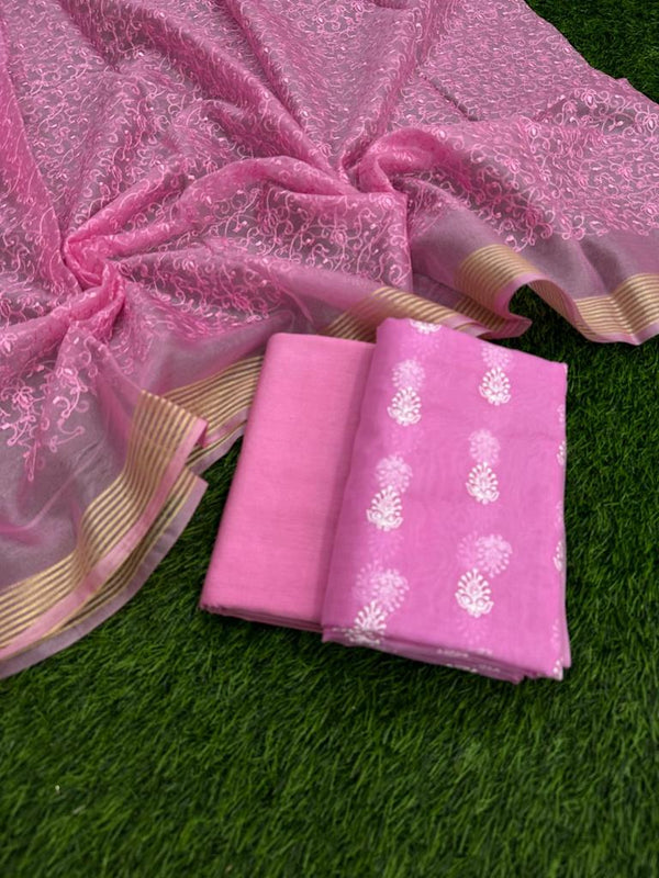 Pure Banarasi Silk Unstitched Suit With Banarasi Dupatta - Leheriya
