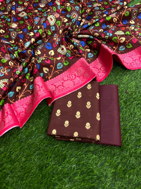 Pure Banarasi Silk Unstitched Suit With Banarasi Dupatta - Leheriya