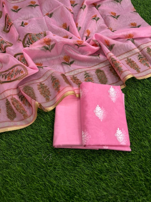 Pure Banarasi Silk Unstitched Suit With Banarasi Dupatta - Leheriya