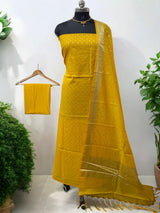 Pure Banarasi Silk Zari Woven Unstitched Suit With Lorex Woven Dupatta - Leheriya