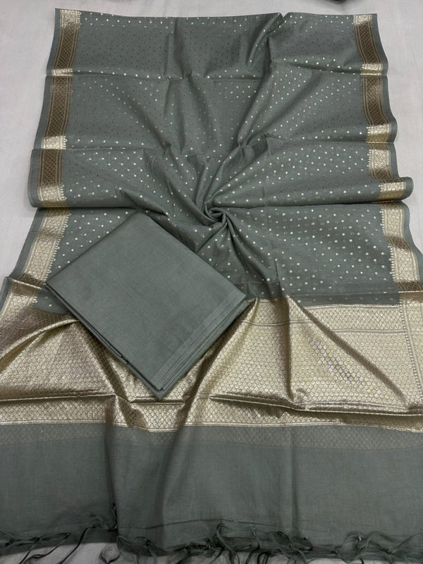 Pure Banarasi Silk Zari Woven Unstitched Suit With Lurex Woven Dupatta - Leheriya