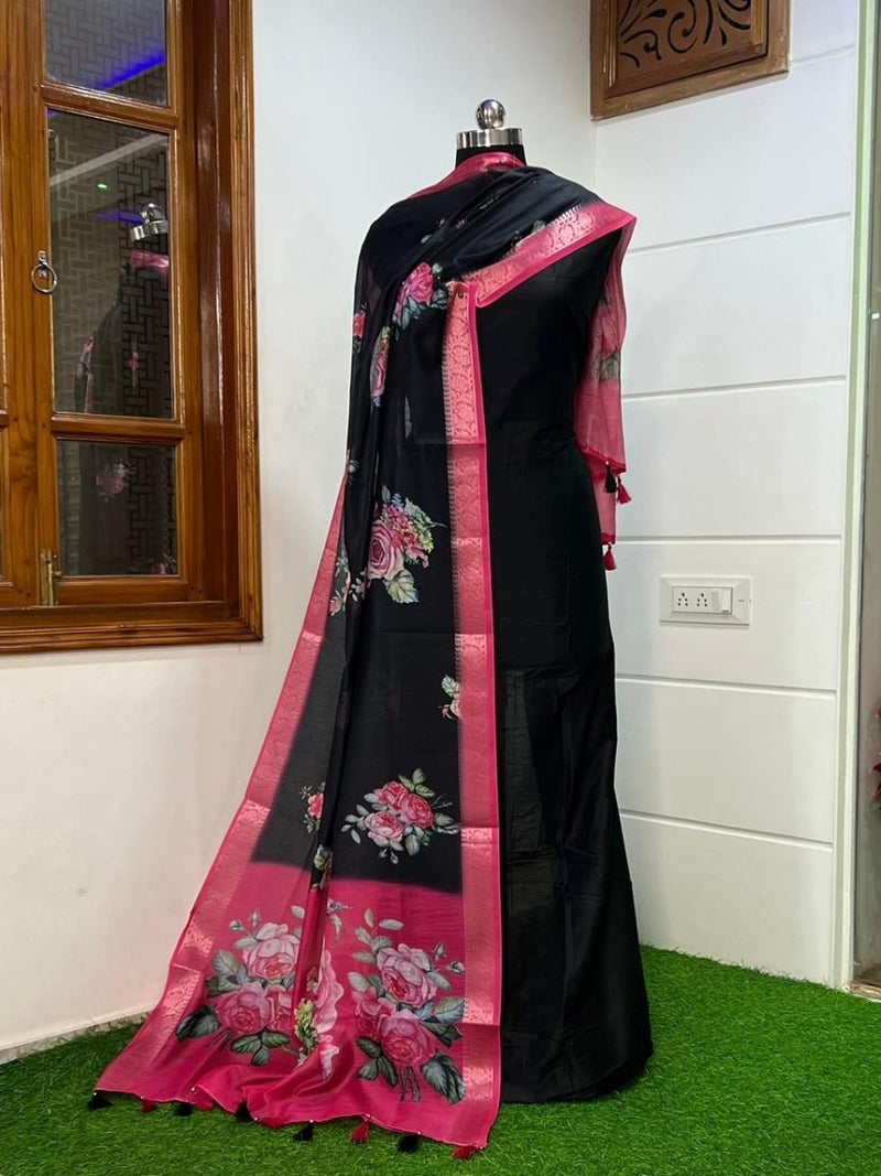 Pure Banarasi Spun Silk Unstitched Dress Material - Leheriya
