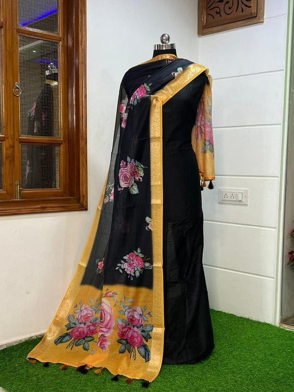 Pure Banarasi Spun Silk Unstitched Dress Material - Leheriya