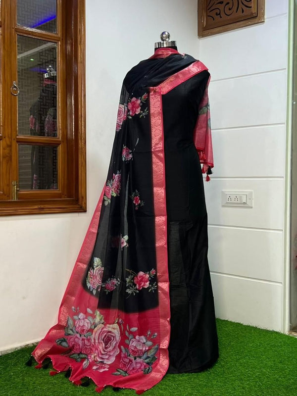 Pure Banarasi Spun Silk Unstitched Dress Material - Leheriya