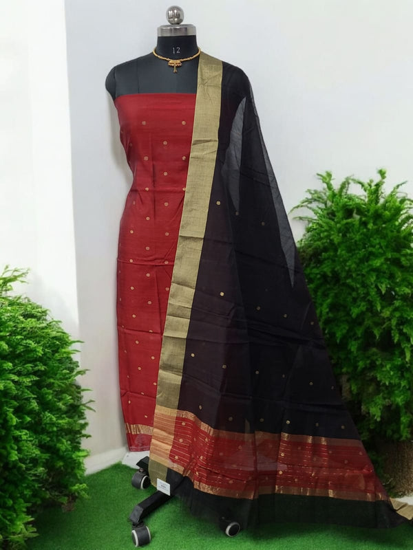 Pure Chanderi Silk Zari Handwoven 2 piece Salwar Suit - Leheriya