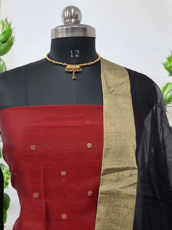 Pure Chanderi Silk Zari Handwoven 2 piece Salwar Suit - Leheriya
