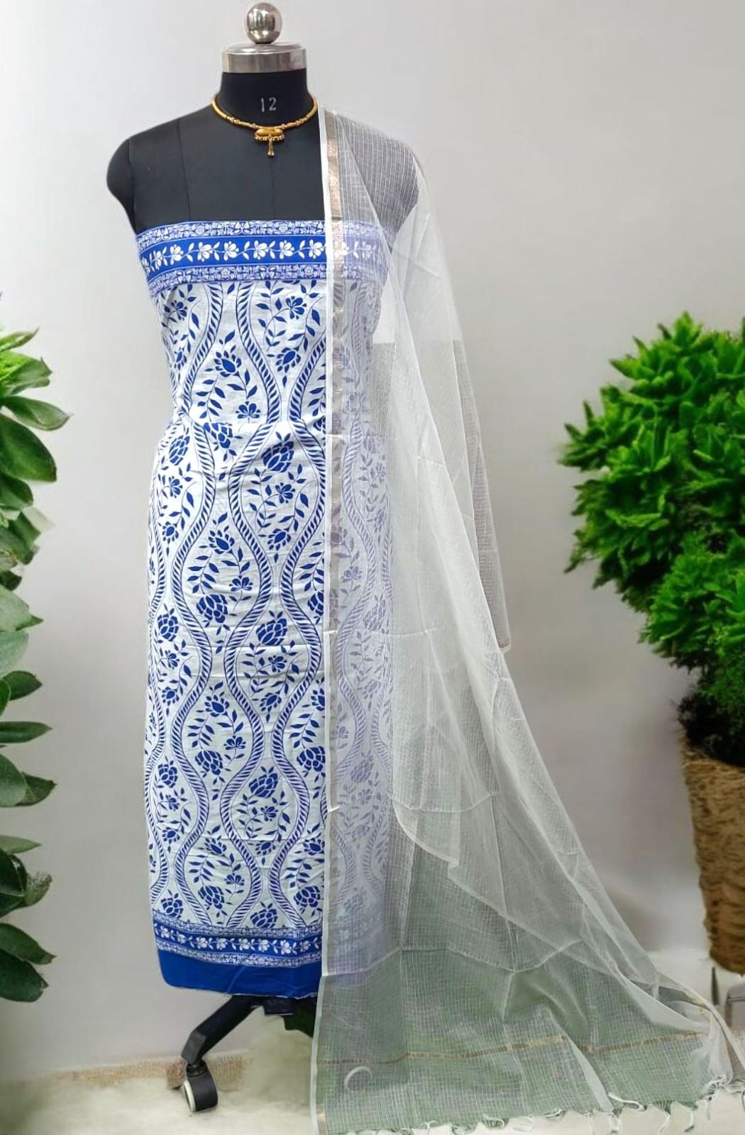 Printed Pure Kota Doria Cotton Un-Stitched Suit With Dupatta main image 0