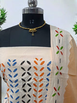 Pure Cotton Applique Work 3 pc Salwar Suit with Suzani Hand Embroidery - Leheriya