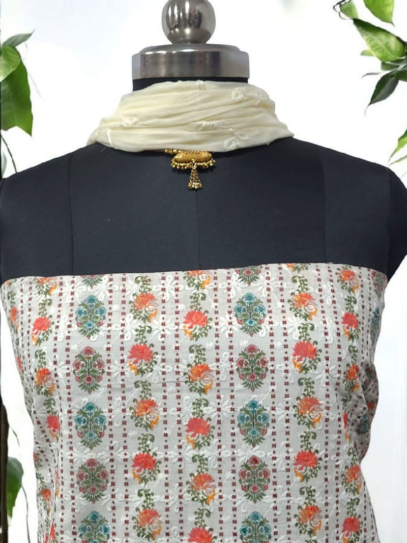 Pure Cotton Fabric Handwork 3 pc Unstitched Salwar Suit - Leheriya