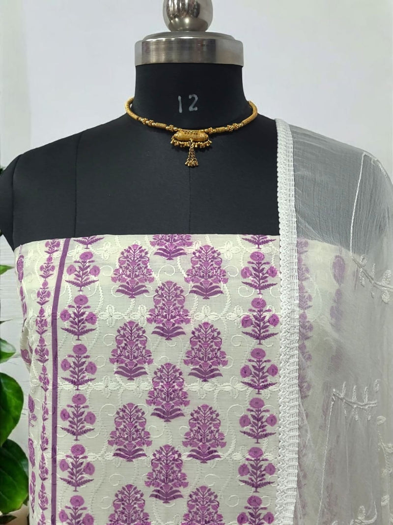 Pure Cotton Fabric Handwork 3 pc Unstitched Salwar Suit - Leheriya