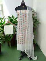 Pure Cotton Fabric Handwork 3 pc Unstitched Salwar Suit - Leheriya