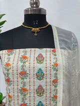 Pure Cotton Fabric Handwork 3 pc Unstitched Salwar Suit - Leheriya