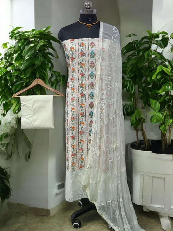 Pure Cotton Fabric Handwork 3 pc Unstitched Salwar Suit - Leheriya
