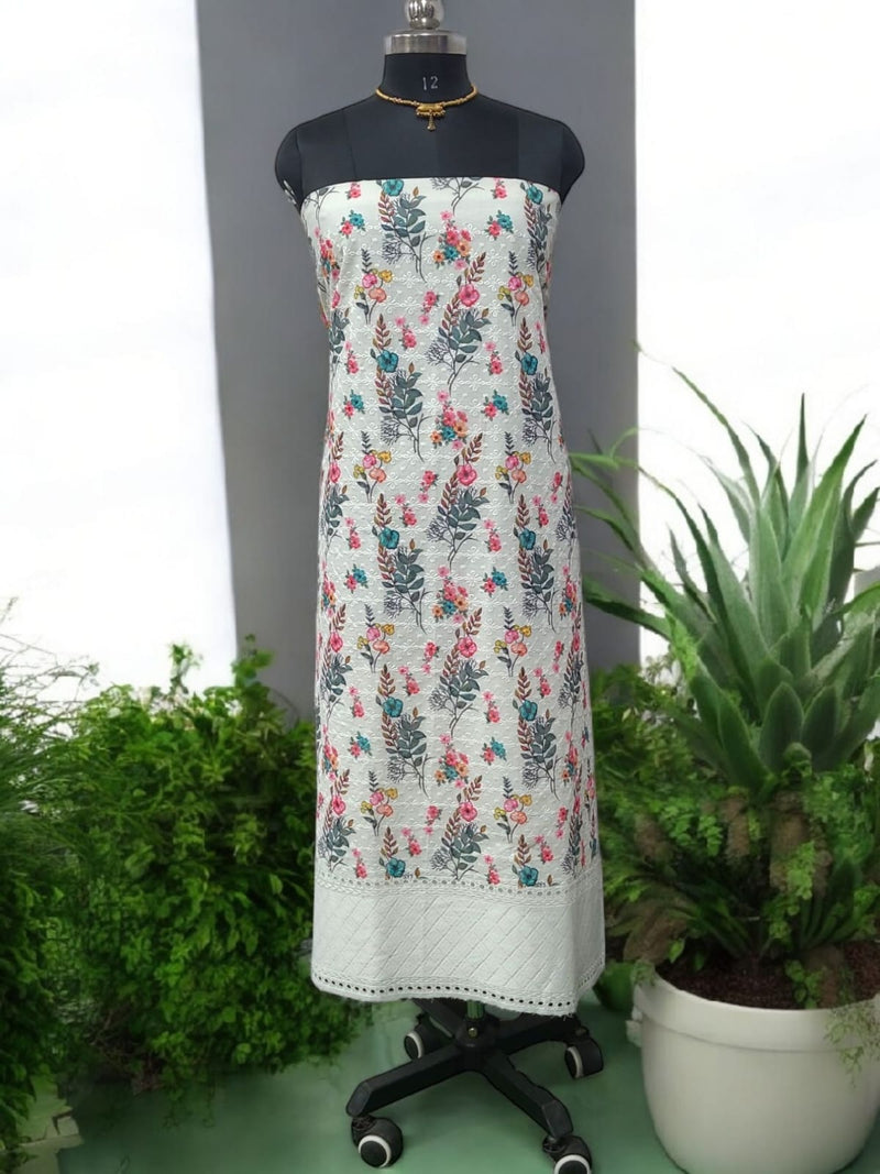 Pure Cotton Fabric Handwork 3 pc Unstitched Salwar Suit - Leheriya