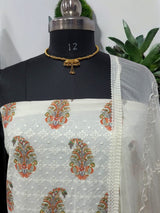 Pure Cotton Fabric Handwork 3 pc Unstitched Salwar Suit - Leheriya