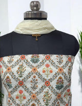 Pure Cotton Fabric Handwork 3 pc Unstitched Salwar Suit - Leheriya