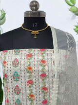 Pure Cotton Fabric Handwork 3 pc Unstitched Salwar Suit - Leheriya