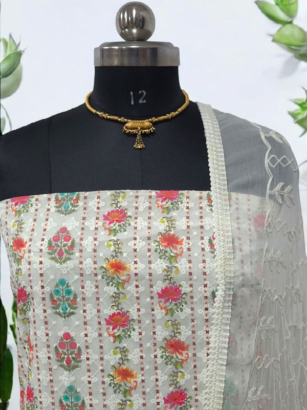 Pure Cotton Fabric Handwork 3 pc Unstitched Salwar Suit - Leheriya