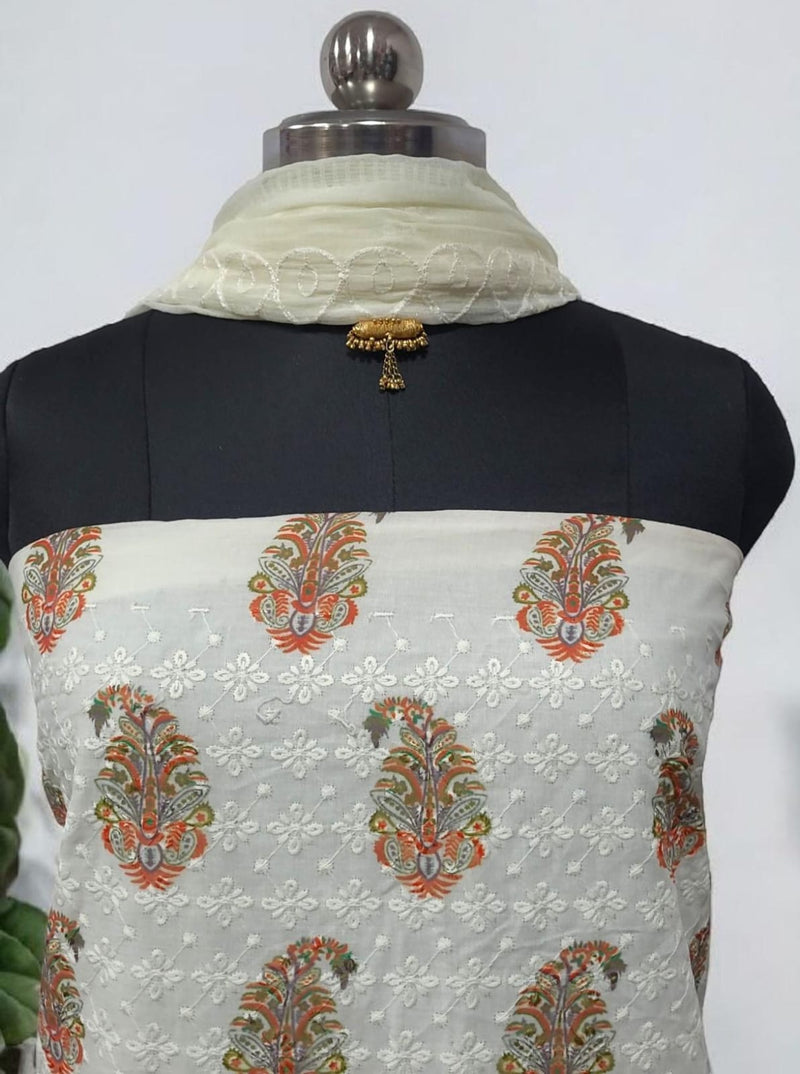 Pure Cotton Fabric Handwork 3 pc Unstitched Salwar Suit - Leheriya