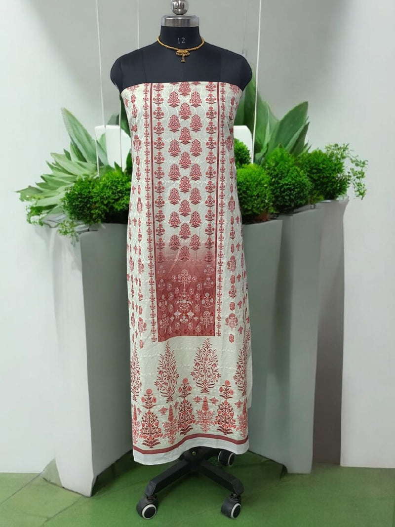 Pure Cotton Fabric Handwork 3 pc Unstitched Salwar Suit - Leheriya