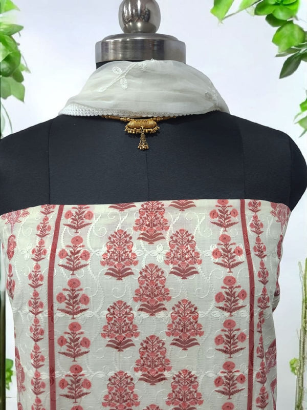 Pure Cotton Fabric Handwork 3 pc Unstitched Salwar Suit - Leheriya