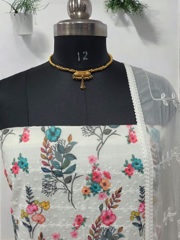 Pure Cotton Fabric Handwork 3 pc Unstitched Salwar Suit - Leheriya