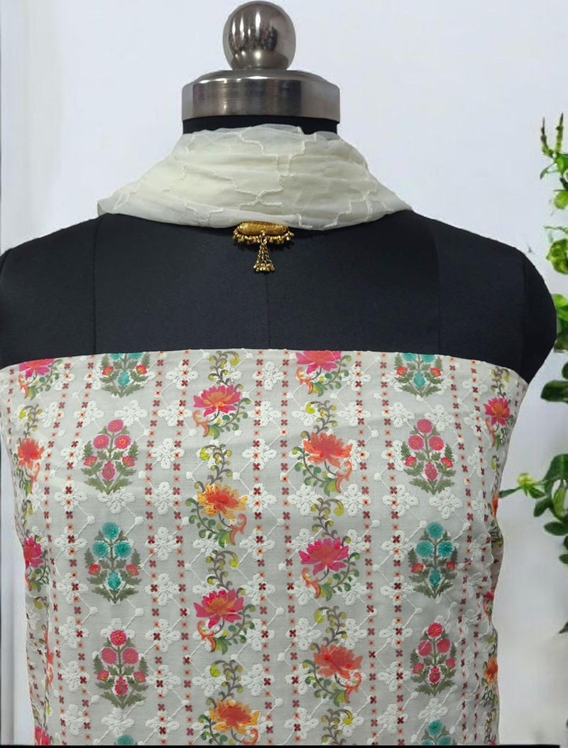Pure Cotton Fabric Handwork 3 pc Unstitched Salwar Suit - Leheriya
