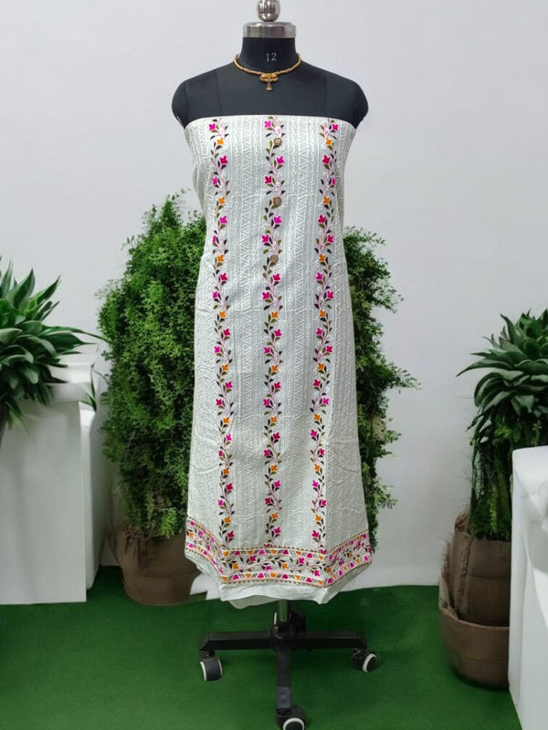 Pure Cotton Fabric Handwork 3 pc Unstitched Salwar Suit - Leheriya