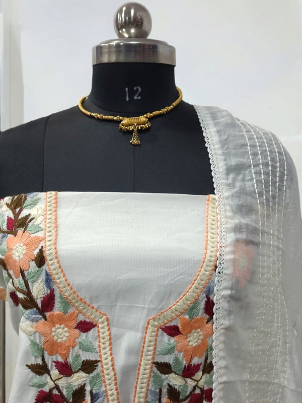 Pure Cotton Fabric Handwork 3 pc Unstitched Salwar Suit - Leheriya
