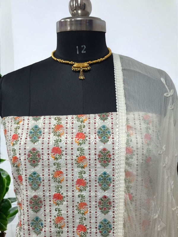 Pure Cotton Fabric Handwork 3 pc Unstitched Salwar Suit - Leheriya