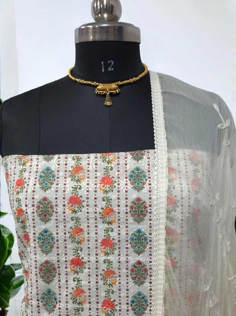 Pure Cotton Fabric Handwork 3 pc Unstitched Salwar Suit - Leheriya