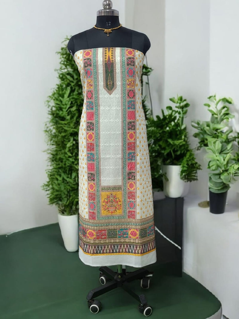 Pure Cotton Fabric Handwork 3 pc Unstitched Salwar Suit - Leheriya