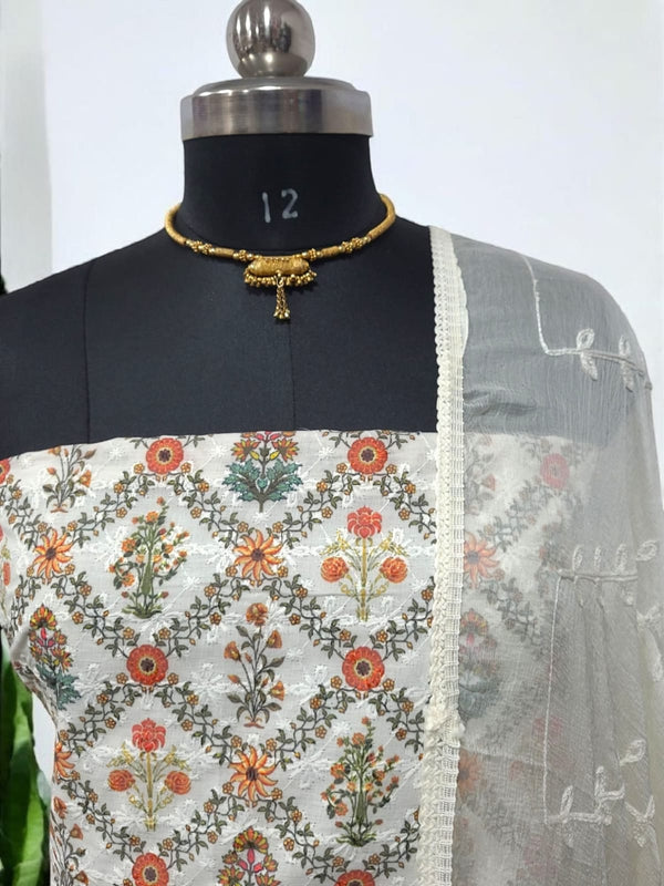 Pure Cotton Fabric Handwork 3 pc Unstitched Salwar Suit - Leheriya