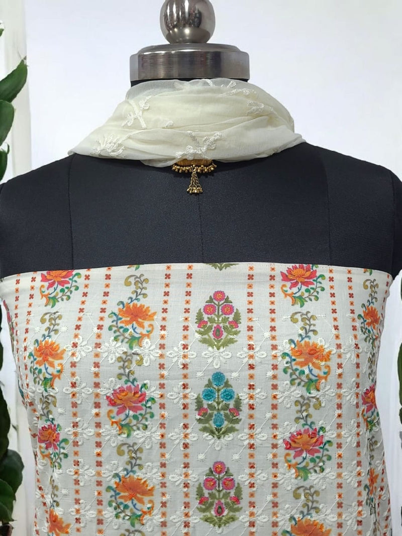Pure Cotton Fabric Handwork 3 pc Unstitched Salwar Suit - Leheriya